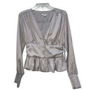 Jason Wu Satin Peplum Blouse M NWT | Puff Sleeve | Champagne Taupe Top Medium